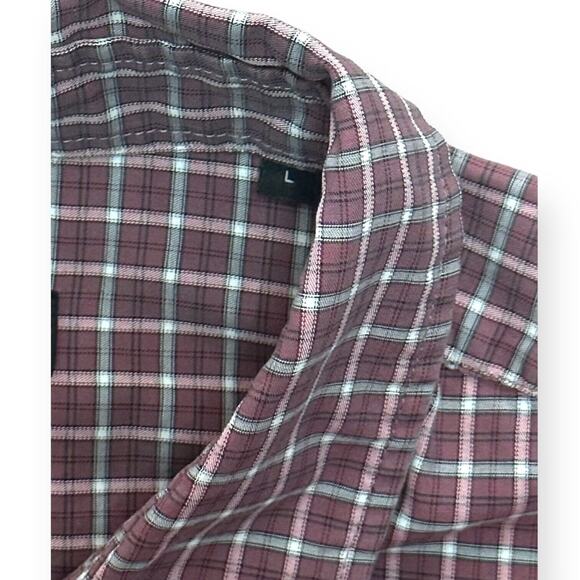 HUGO BOSS Plaid Button Up Shirt Windowpane Pattern Slim Fit Burgundy Red Large - Picture 3 of 9